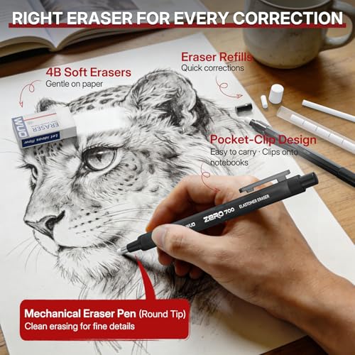 WUO 0.5mm Mechanical Pencil Set, 3 Black Metal Drafting Pencils with 480 HB Lead Refills, Precision Eraser Pen, 4B Erasers & Case, Mechanical Pencils for Writing, Drawing, Sketching & School - color: Black, size: 0.5