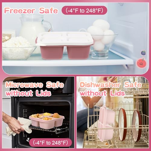Honeydak 5 Pack Snack Containers 4 Compartment Bento Snack Boxes Reusable Lunchable Containers with Lids Divided Meal Prep Lunch Food Storage Box for School Work Travel(Rose Red Ombre,Equal) - color: Rose Red Ombre, style: Equal