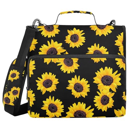 Sunflower Binder Bag 3 Ring Zipper with Handle Shoulder Strap | for School Work Office Organizer Storage Case - color: Sunflower