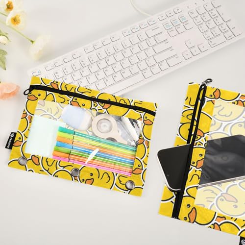 Little Yellow Duck Pencil Pouch for 3 Ring Binder, 2 PCS Binder Pencil Pouch with Zipper, Clear Window Zipper Pencil Case Pencil Bags for School Office Supplies - color: Duck