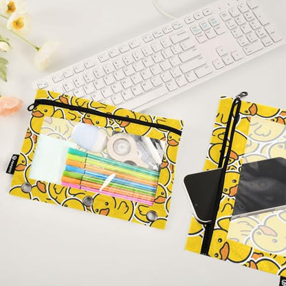 Little Yellow Duck Pencil Pouch for 3 Ring Binder, 2 PCS Binder Pencil Pouch with Zipper, Clear Window Zipper Pencil Case Pencil Bags for School Office Supplies - color: Duck