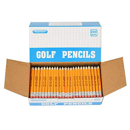 Rarlan Golf Pencils with Erasers, 2 HB, Pre-Sharpened, 200 Count Bulk Pack | 3.5” Mini Pencil, Small Pencil for Kids Teachers Classroom Games, Back to School Supplies