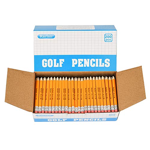 Rarlan Golf Pencils with Erasers, 2 HB, Pre-Sharpened, 200 Count Bulk Pack | 3.5” Mini Pencil, Small Pencil for Kids Teachers Classroom Games, Back to School Supplies