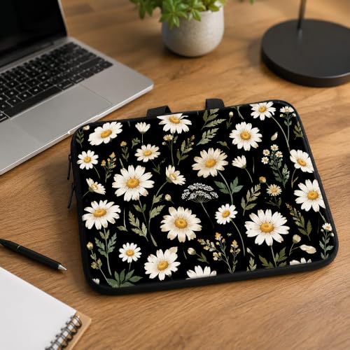 13 Inch Laptop Case Sleeve with Handle, Shockproof Slim Carrying Case | Soft Lining Computer Bag for MacBook Air 13 M3/M2/M1, MacBook Pro 13/14, iPad Pro 13 M4, Daisy Black Print - color: Daisy Black Print, size: 13-14 inch
