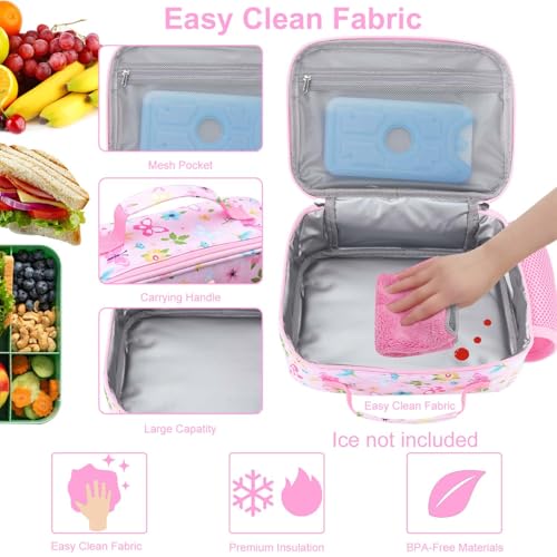 RHCPFOVR Kids Lunch Bag - Insulated Lunch Box for Boys Girls,Washable Lunch Bag and Reusable Toddler Leak-proof Lunchbox for School and Daycare - color: Pink Flowers