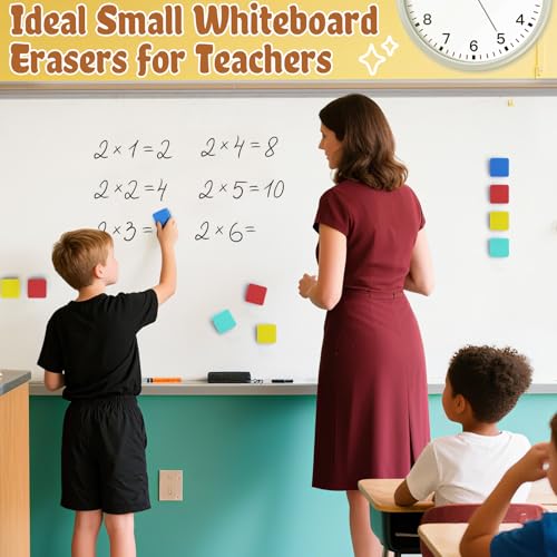 24Pcs Strong Magnetic Dry Erase Eraser, Classroom Must Haves, Square | 4 Color Mini Whiteboard Eraser, Classroom Essentials for Kindergarten, Prek, Elementary, Office - style: Square