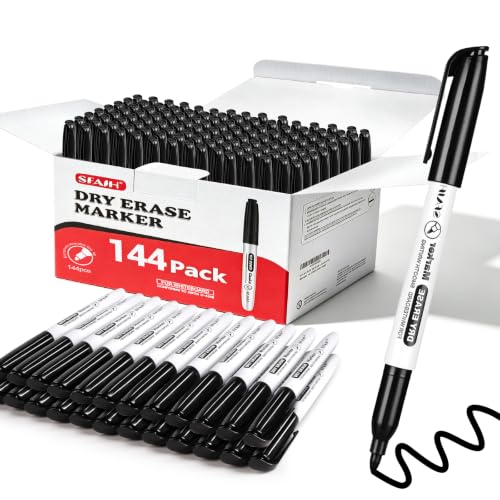 SFAIH 144 Pack Black Dry Erase Markers Bulk, Fine Tip Low Odor Whiteboard Markers, Long Lasting Class Set for Teachers, Classroom Supplies for Office Meetings, Team Brainstorming & Daily Business Use