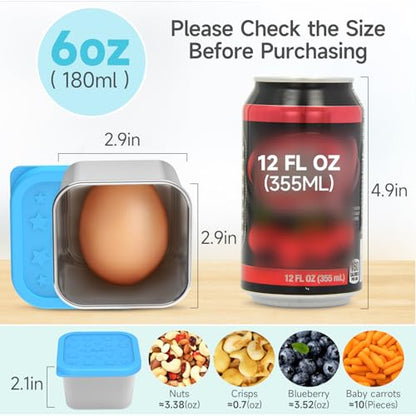 SOPHICO Stainless Steel Snack Containers for Kids, 6 oz Leak Proof Small Food Storage Container with Silicone Lid, 304 Metal Toddler Lunch Box for Daycare, School and Travel (6 Pack) - color: 6oz,mix,6pack