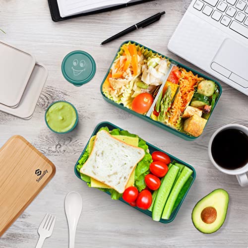 Sinnsally Bento Box Adult Lunch Box,Stackable Japanese Bento Lunch Box Containers for Women/Men with Compartments(47oz),Lunch Containers with Utensil Set,Leak-Proof Lunchbox,Rectangle(Nordic Green) - color: Nordic Green