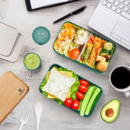 Sinnsally Bento Box Adult Lunch Box,Stackable Japanese Bento Lunch Box Containers for Women/Men with Compartments(47oz),Lunch Containers with Utensil Set,Leak-Proof Lunchbox,Rectangle(Nordic Green) - color: Nordic Green