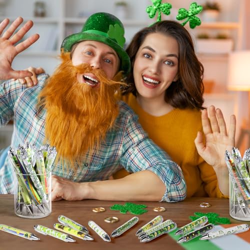 Cholemy 48 Pieces St. Patrick's Day Pens Bulk Lucky Shamrock Ballpoint Pen Retractable Irish Green Clover Black Ink for St. Patrick's Day Party Gift Supplies Favors - style: St. Patrick's