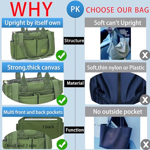 ZHMO Canvas Tote Bag for Women,Women's Bags Crossbody Bags Work Laptop Tote Bag Large Handbags Purse for Travel Nurse Teacher - color: New Upgrade Army Green With Compartments and Side Cup Holders