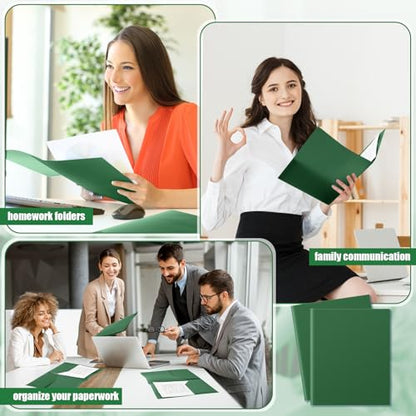 Gueevin 100 Pack Plastic Folder with Pockets, 2 Pocket Folders, Plastic Glossy Folders Fit Letter Size Paper, Heavy Duty Durable File Folder with Business Card for Home Office School (Dark Green) - color: Dark Green