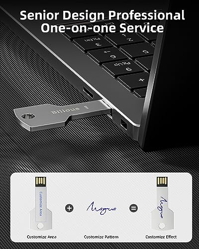 Bilious Custom Personalized USB Keychain Flash Drive 4/8/16/32/64/128/256GB, Metal Style Thumb Drive Portable Memory Stick, Waterproof Jump Pen Drive for Storage and Backup - size: Customized