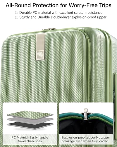 Hanke 20 Inch Expandable Carry On Luggage Airline Approved Top Opening Hard Shell Suitcases with Wheels Lightweight Travel Luggage Carry On Suitcase for Woman Men-Bamboo Green - color: Bamboo Green, size: 20 Inch Expandable