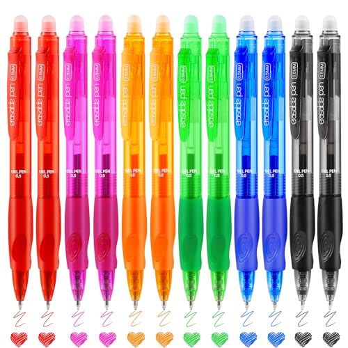 USUAL Retractable Erasable Gel Pens, 0.5mm Fine Point, 6 Assorted 12 Pack Colors Pens, Make Mistakes Disappear Smooth Writing for Office & Back-to-School Supplies - color: 12 Pcs-6 Colors