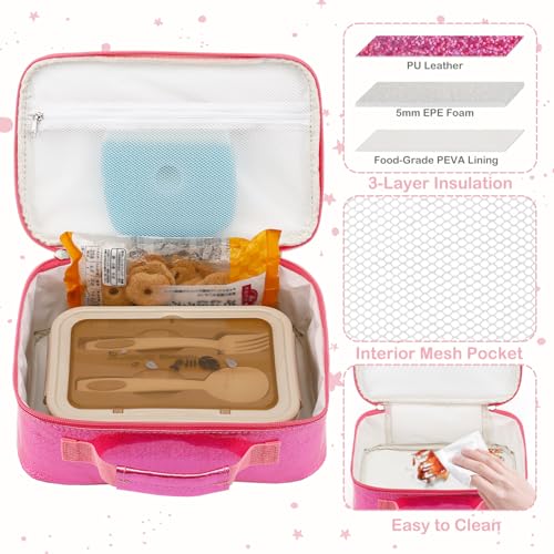 FlowFly Kids Lunch box Insulated Soft Bag Mini Cooler Back to School Thermal Meal Tote Kit for Girls, Boys,Pink - color: Pink