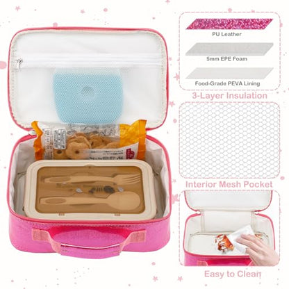 FlowFly Kids Lunch box Insulated Soft Bag Mini Cooler Back to School Thermal Meal Tote Kit for Girls, Boys,Pink - color: Pink