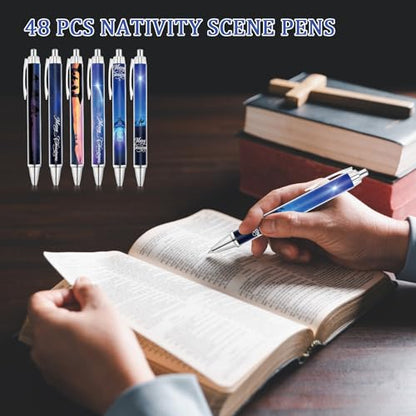 Yeaqee 48 Pcs Christian Pens Gift Bulk Bible Verse Religious Nativity Scene Jesus Love You ballpoint Pens for Church Nativity Employee Appreciation Gift, 4 Designs (Merry Christmas) - style: Merry Christmas