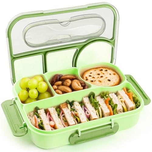 EASYFUN Bento Box Adult, Lunch Box, 4-Compartment Lunch Containers, Drop-Proof, Dishwasher Safe & Made with BPA-Free Materials (Green) - color: Green
