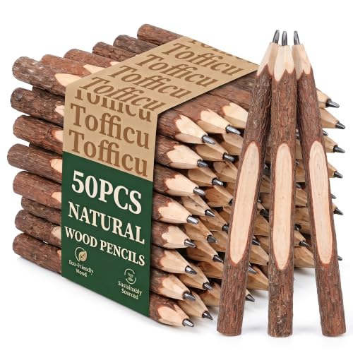 50 Pcs Wooden Pencil, Wood Graphite Wooden Tree Rustic Twig Pencils for Kids, Tree Bark Pencils, Woodland Baby Shower Decorations Log Short Drawing Tool Child - color: As Shownx5pcs