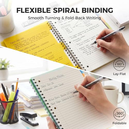Koogel Spiral Notebook with Tabs, 5 Subject Spiral Notebook Wide Ruled with Removable Dividers, 200Pages Lined Journals for Women Journals Note Taking Work School Gifts, 8.5x11Inch, Green - color: green