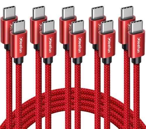 CLEEFUN USB C to USB C Cable 60W, USBC to USBC, [5-Pack, 6 ft] Type C to C Charger Cord Fast Charging for iPhone 16 15 Pro Max/Plus, for iPad/MacBook Pro/Air, for Samsung Galaxy S25 S24 S23 - color: Red, size: 6ft+6ft+6ft+6ft+6ft
