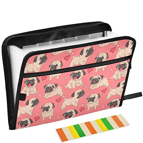 Funny Cartoon Pug 13 Pockets Expanding File Folder with Sticky Labels Accordion File Folder Document Organizer Letter Size A4 Papers Expandable File Keeper Pink - color: Multicolor 5