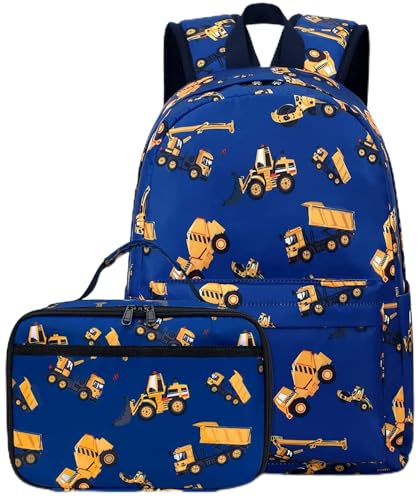 CAMTOP Backpack for Kids, Boys Preschool Backpack with Lunch Box Toddler Kindergarten School Bookbag Set (Engineering Vehicle) - color: Y0110-2 Engineering Vehicle-navy Blue