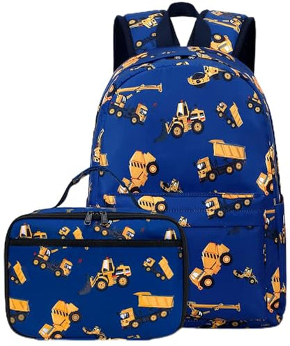 CAMTOP Backpack for Kids, Boys Preschool Backpack with Lunch Box Toddler Kindergarten School Bookbag Set (Engineering Vehicle) - color: Y0110-2 Engineering Vehicle-navy Blue