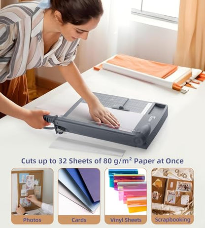 Firbon 12 Inch Guillotine Paper Cutter, 30-Sheet Capacity Paper Trimmers | Gray | Heavy Duty Cutter | Dual Scales | Paper, Cardstock & Photo Trimming | Scrapbooking Crafts | Office, Home & Studio Use - color: Gray