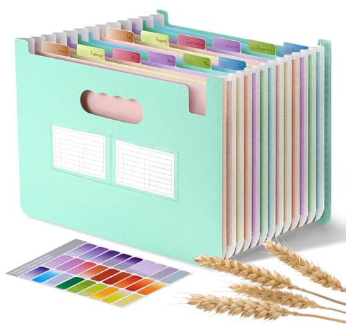 Accordion File Organizer with 13 Pockets Wheat Straw Expanding File Folder | Folder with Lable Pocket, Upright Open Top, A4/Letter Size Paper Document Storage Organizer for School, Home and Office - style: 13 Pockets-Upright Open Top