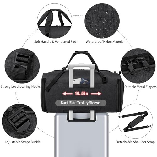 Convertible Garment Bags for Travel - Carry on Garment Duffle Bag with Backpack Straps for Men Women, 4 in 1 Large Travel Duffel Bags with Shoes Compartment Hanging Suit Dress Weekender Bag 3pcs Set - color: C-Black
