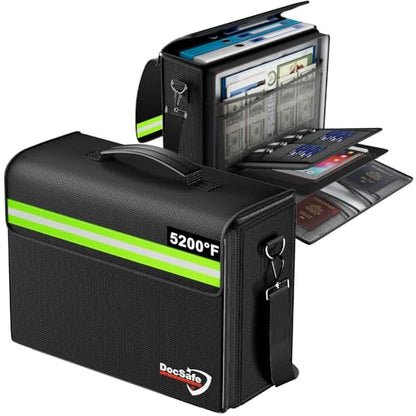 DocSafe 5200°F Large Fireproof＆Wate-Resistant Document Bag with Multiple Pockets,(17”x12.5”x7.2”) File Storage Organizer Important Document Holder - style: 17x12.5x7.2”+green Reflective Strip