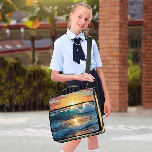3 Ring Zipper Binder Ocean Wave Sunset Beach Binders Bag with Shoulder Strap 500 Sheets Paper Organizer Trapper Keeper Documents Storage File Folder for School Office - color: A494