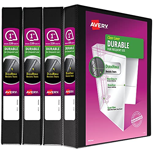 Avery Durable View 3 Ring Binder, 1 Inch Slant Rings, 4 Black Binders (05737) - size: 1"