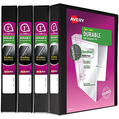 Avery Durable View 3 Ring Binder, 1 Inch Slant Rings, 4 Black Binders (05737) - size: 1"