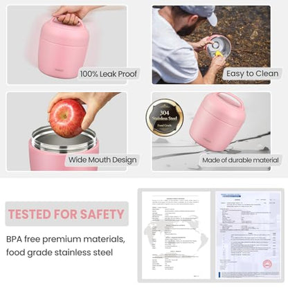 wiwens Thermo Food Jar for Hot Food Adults 32OZ Soup Thermo Lunch Containers Wide Mouth Vacuum Insulated Stainless Steel Leakproof Bento Box with Spoon - color: Pink3