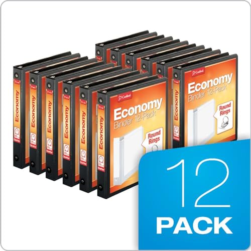 Cardinal Economy 3-Ring Binders, 1", Round Rings, Holds 225 Sheets, Clearvue Presentation View, Non-Stick, Black, Carton of 12 - color: Black, size: 1 Inch, style: Binders
