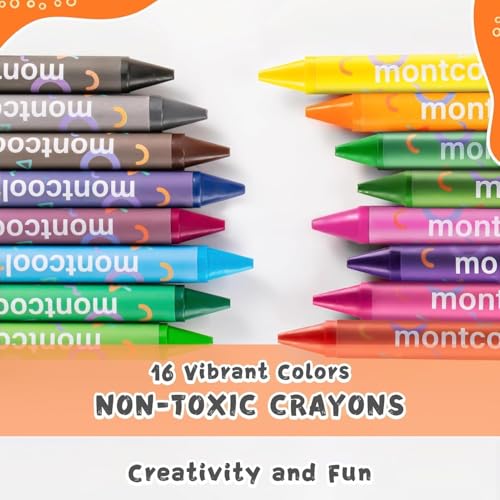 montcool 2 Pack Jumbo Crayons Set (32 Pieces, 16 Colors), Washable Non Toxic Easy to Hold Large Crayons - color: 16 Colors
