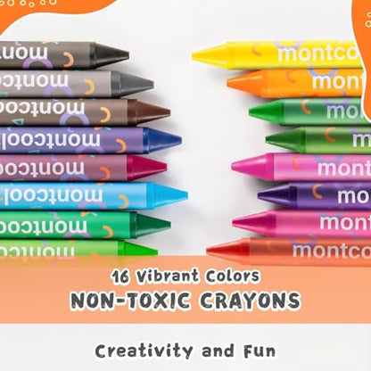 montcool 2 Pack Jumbo Crayons Set (32 Pieces, 16 Colors), Washable Non Toxic Easy to Hold Large Crayons - color: 16 Colors