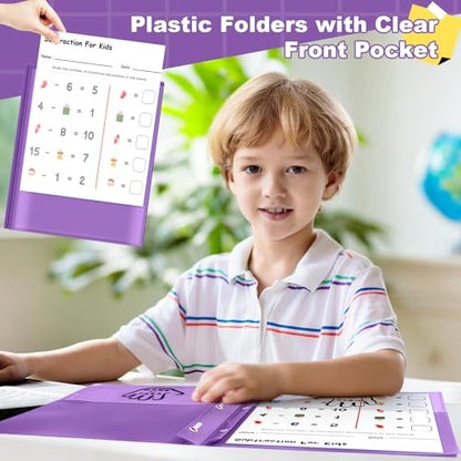 Henoyso 24 Pcs Plastic Folders with Clear Front Pockets and Prongs School to Home File Organizer Plastic Folder for Back to School Parent Teacher Communication Homework Office (Purple) - color: Purple