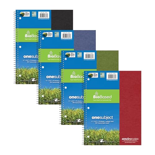 ROARING SPRING Case of 24, Environotes Recycled One Subject Spiral Notebook, Heavyweight College Ruled BioBased Paper, 11" x 8.5" 70 Sheets, Assorted Earthtone Covers - size: 11" x 8.5", style: 1 Case