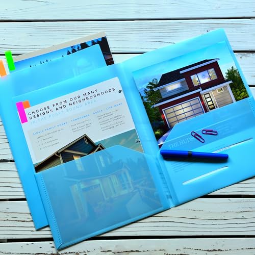 Youngever 6 Pack Heavy Duty Plastic Two Pocket Folders, Heavy Duty Plastic 2 Pocket Folder (Light Blue) - color: Light Blue