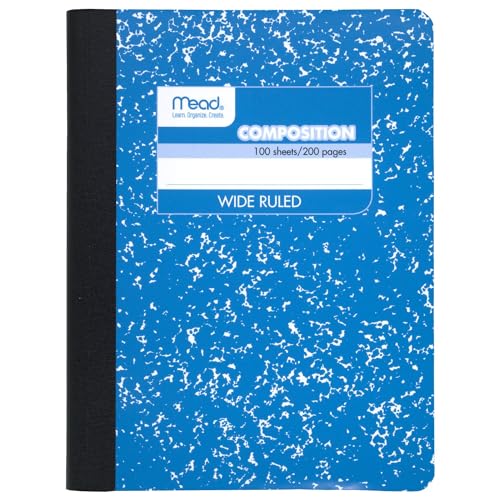 Mead Composition Notebook, Comp Book, Wide Ruled Paper, 100 Sheets, 9-3/4" x 7-1/2", Fashion, Square Deal, Assorted Colors, Color Selected May Vary, 1 Count (09918)