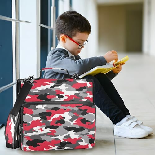 3 Ring Zipper Binder Red Grey Black Camouflage Binders Bag with Shoulder Strap 500 Sheets Paper Organizer Trapper Keeper Documents Storage File Folder for School Office - color: A124