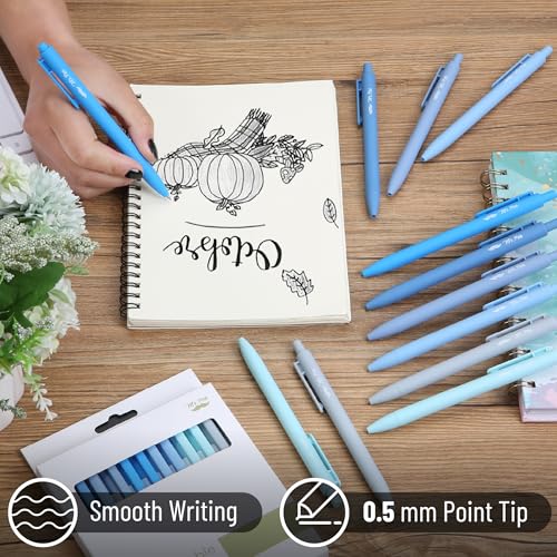 Mr. Pen- Retractable Gel Pens, 12 Pack, Black Ink, Sky Blue Barrel | Fine Point 0.5mm, Fast Dry, Smooth Writing, Cute Pens for Drawing, Writing Planner and School Supplies - color: Sky Blue Barrel, Black Ink, size: 12 Pack