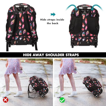 Tilami Rolling Backpack for Kids 18 inch Boys and Girls Laptop Backpack,Ice cream - color: Ice Cream