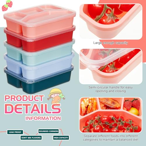 Honeydak 5 Pack Snack Containers 4 Compartment Bento Snack Boxes Reusable Lunchable Containers with Lids Divided Meal Prep Lunch Food Storage Box for School Work Travel(Melon,Mixed) - color: Melon, style: Mixed