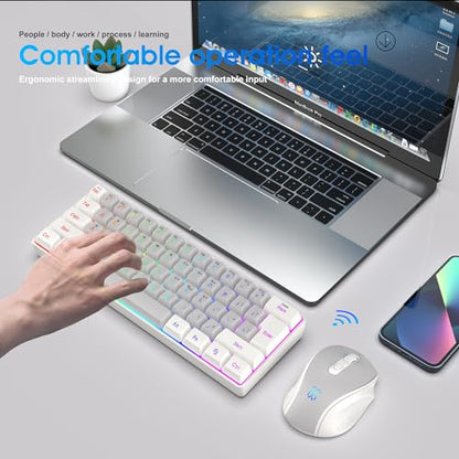 Snpurdiri 2.4G Wireless Gaming Keyboard and Mouse Combo, Include Mini 60% Mechanical Feel RGB Backlit Keyboard, Ergonomic Vertical Feel Small Wireless Mouse(White and Grey) - color: White Grey Combo